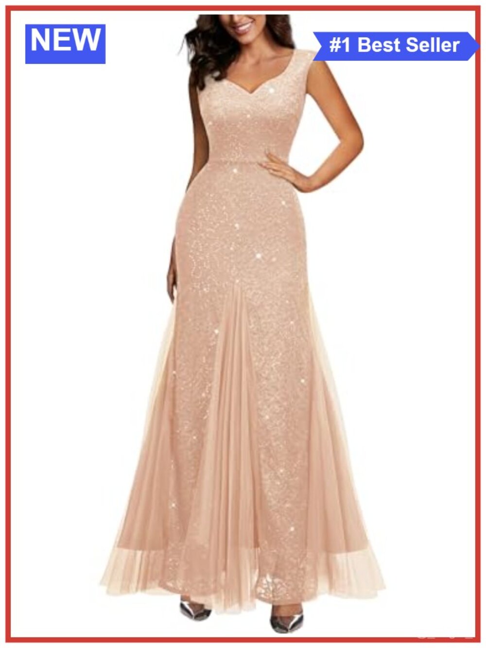 Elegant V Neck Sleeveless Sequin Lace Mermaid Evening Party Dress